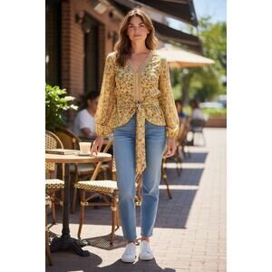 Max Studio L Floral Blouse Boho Flowy Lightweight Feminine Chic Top